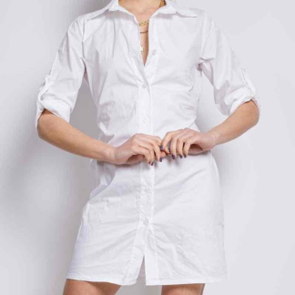 Robe chemise blanche en coton stretch – coupe féminine ajustée