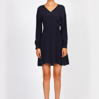 Robe courte marine femme manches longues en viscose – Col V