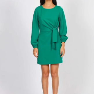 Robe courte vert émeraude cintrée à nœud – manches longues