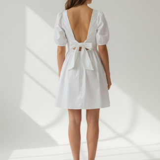 Robe blanche à nouer dans le dos – Popeline de coton