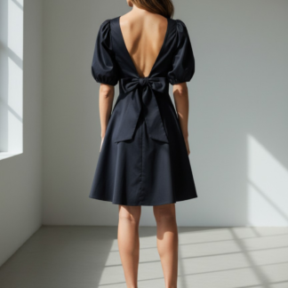 Robe noire à nouer dans le dos – Popeline de coton - Noir