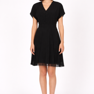 Robe noire plissée femme – Taille marquée élégante